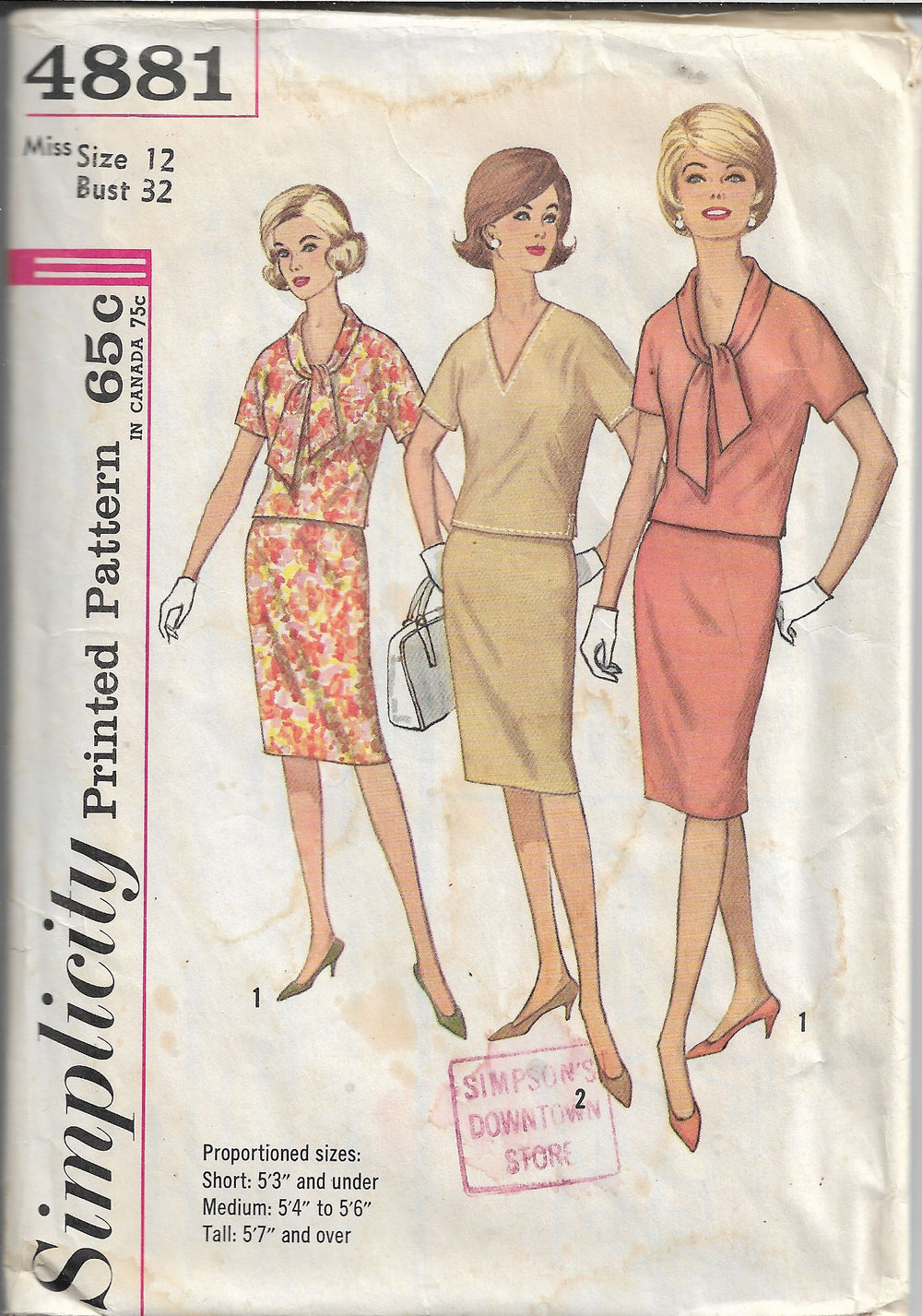 Simplicity 4881 Vintage Sewing Pattern 1960s Ladies Two Piece Dress - VintageStitching - Vintage Sewing Patterns