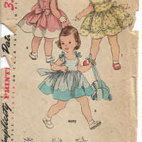 Simplicity 4692 Toddlers Sleeveless Play Dress Vintage Sewing Pattern 1950s - VintageStitching - Vintage Sewing Patterns