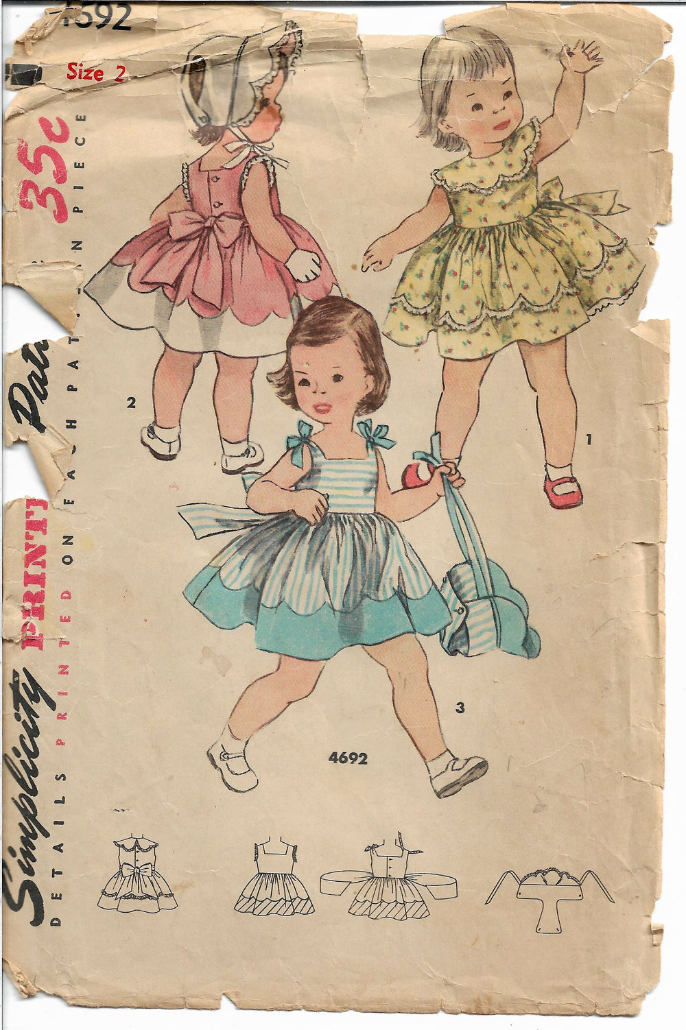 Simplicity 4692 Toddlers Sleeveless Play Dress Vintage Sewing Pattern 1950s - VintageStitching - Vintage Sewing Patterns