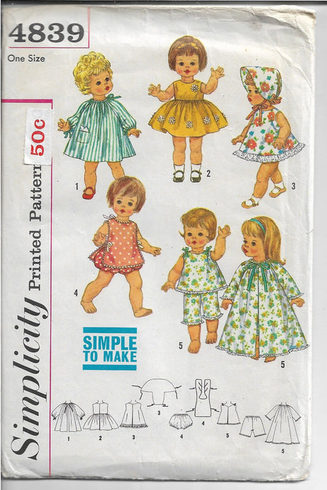 Simplicity 4839 Doll Wardrobe Chatty Baby Vintage Sewing Pattern 1960s - VintageStitching - Vintage Sewing Patterns