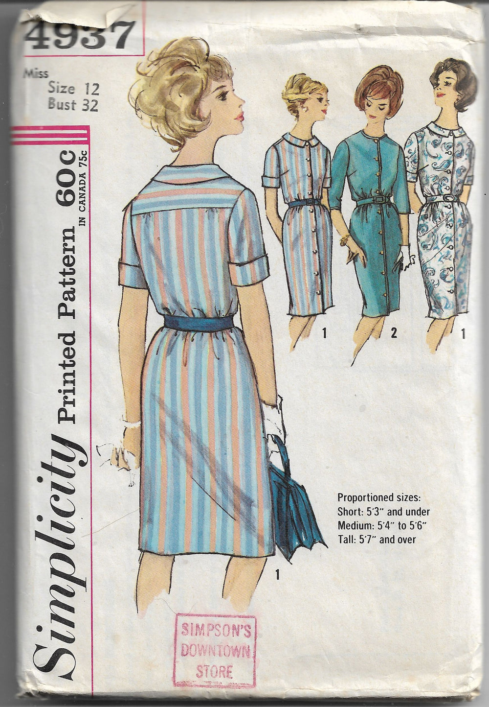 Simplicity 4937 Vintage Sewing Pattern 1960s Ladies Button Front Dress - VintageStitching - Vintage Sewing Patterns