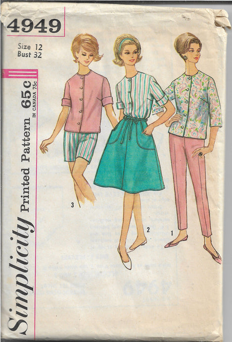 Simplicity 4949 Ladies Wrap Skirt Blouse Pants Vintage Sewing Pattern 1960s - VintageStitching - Vintage Sewing Patterns