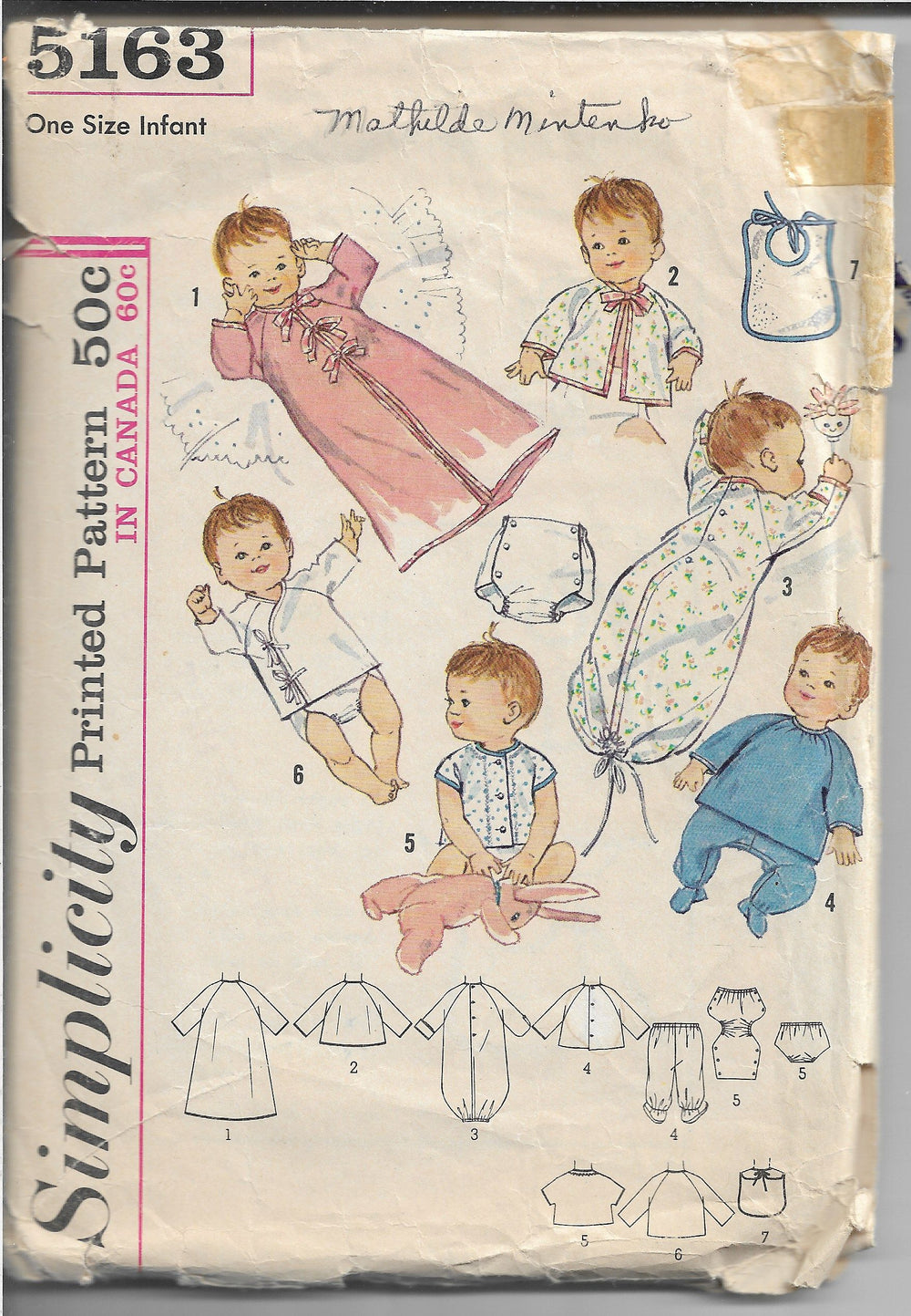 Simplicity 5163 Baby Newborn Layette Kimono Pajamas Vintage Sewing Pattern 1960s - VintageStitching - Vintage Sewing Patterns