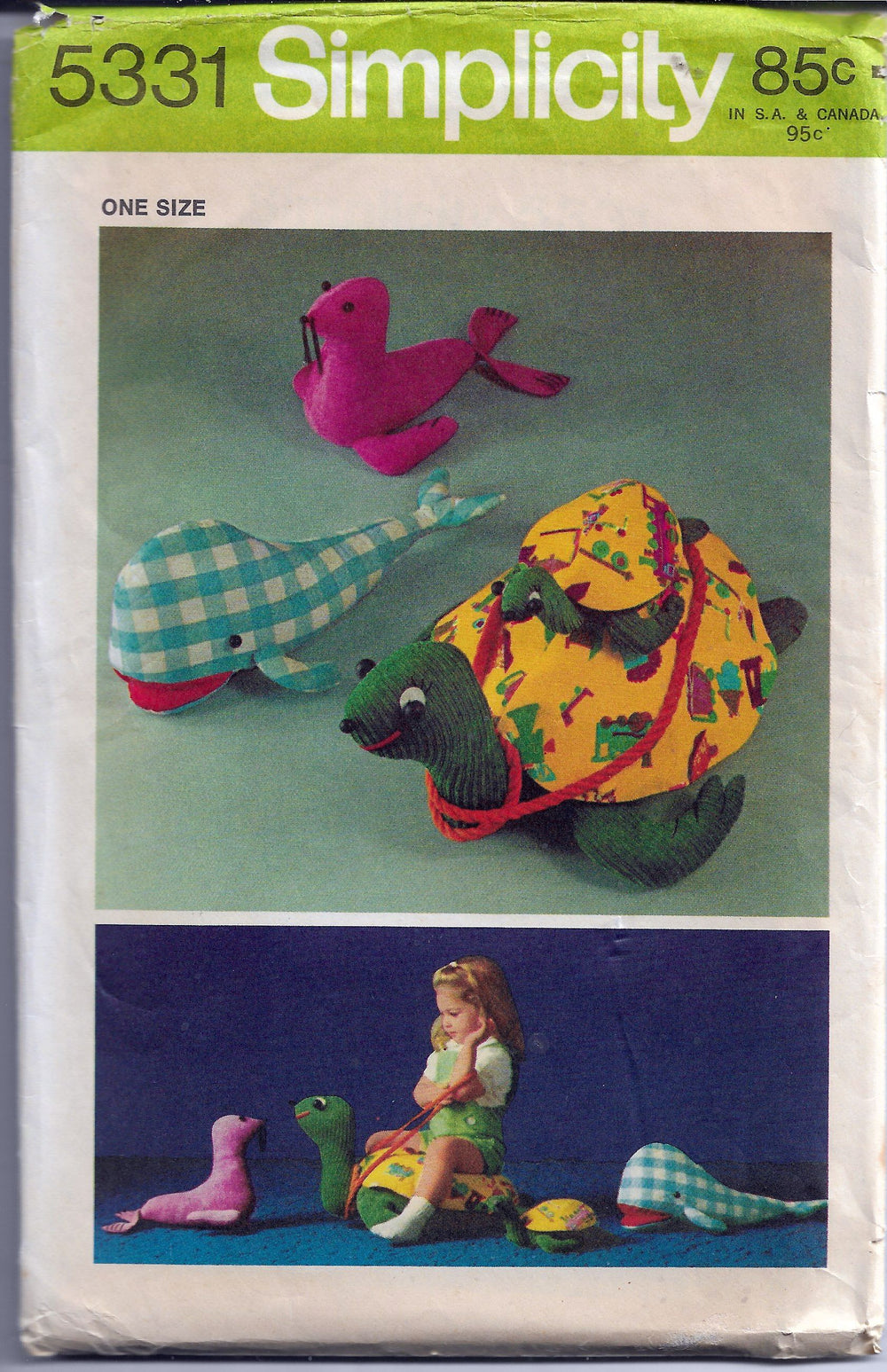 Simplicity 5331 Vintage Sewing Craft Pattern 1970s Ocean Toys Turtle Seal Whale - VintageStitching - Vintage Sewing Patterns