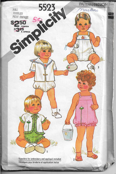 Simplicity Toddler Sunsuit Romper Vintage Sewing Pattern 1980s - VintageStitching - Vintage Sewing Patterns