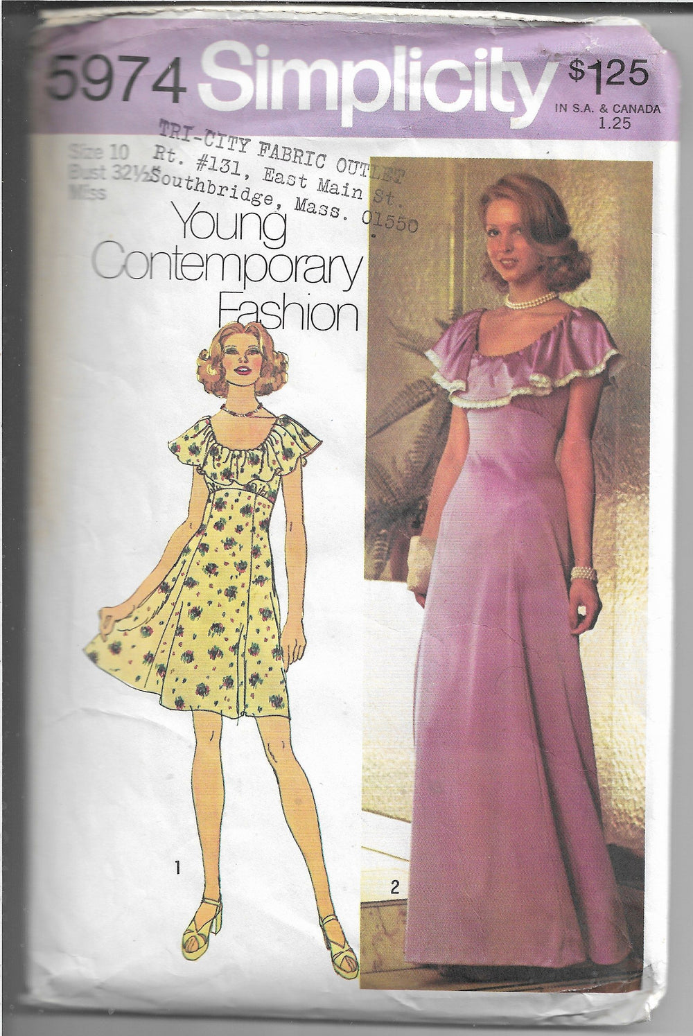 Simplicity 5974 Teen Dress Gown Vintage Sewing Pattern 1970s - VintageStitching - Vintage Sewing Patterns