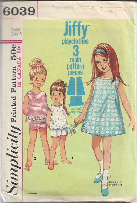 Simplicity 6039 Little Girls Jiffy Dress Shorts Vintage Sewing Pattern 1960s - VintageStitching - Vintage Sewing Patterns