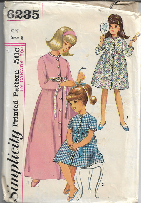 Simplicity 6235 Vintage Sewing Pattern 1960s Girls Robe Empire Waist - VintageStitching - Vintage Sewing Patterns