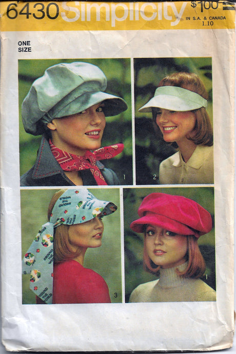 Simplicity 6430 Vintage Sewing Pattern 1970s Ladies Hat Visor - VintageStitching - Vintage Sewing Patterns