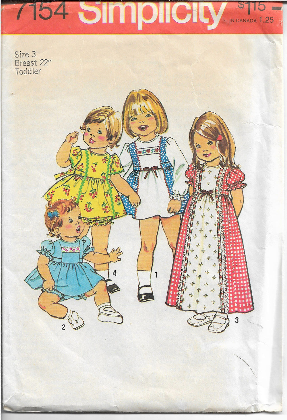 Simplicity 7154 Toddlers Shortie Dress Panties Vintage Sewing Pattern 1970s - VintageStitching - Vintage Sewing Patterns