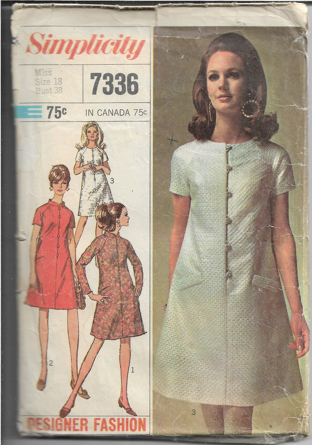 Simplicity 7336 Vintage Sewing Pattern 1960s Ladies Dress Designer Fashion - VintageStitching - Vintage Sewing Patterns