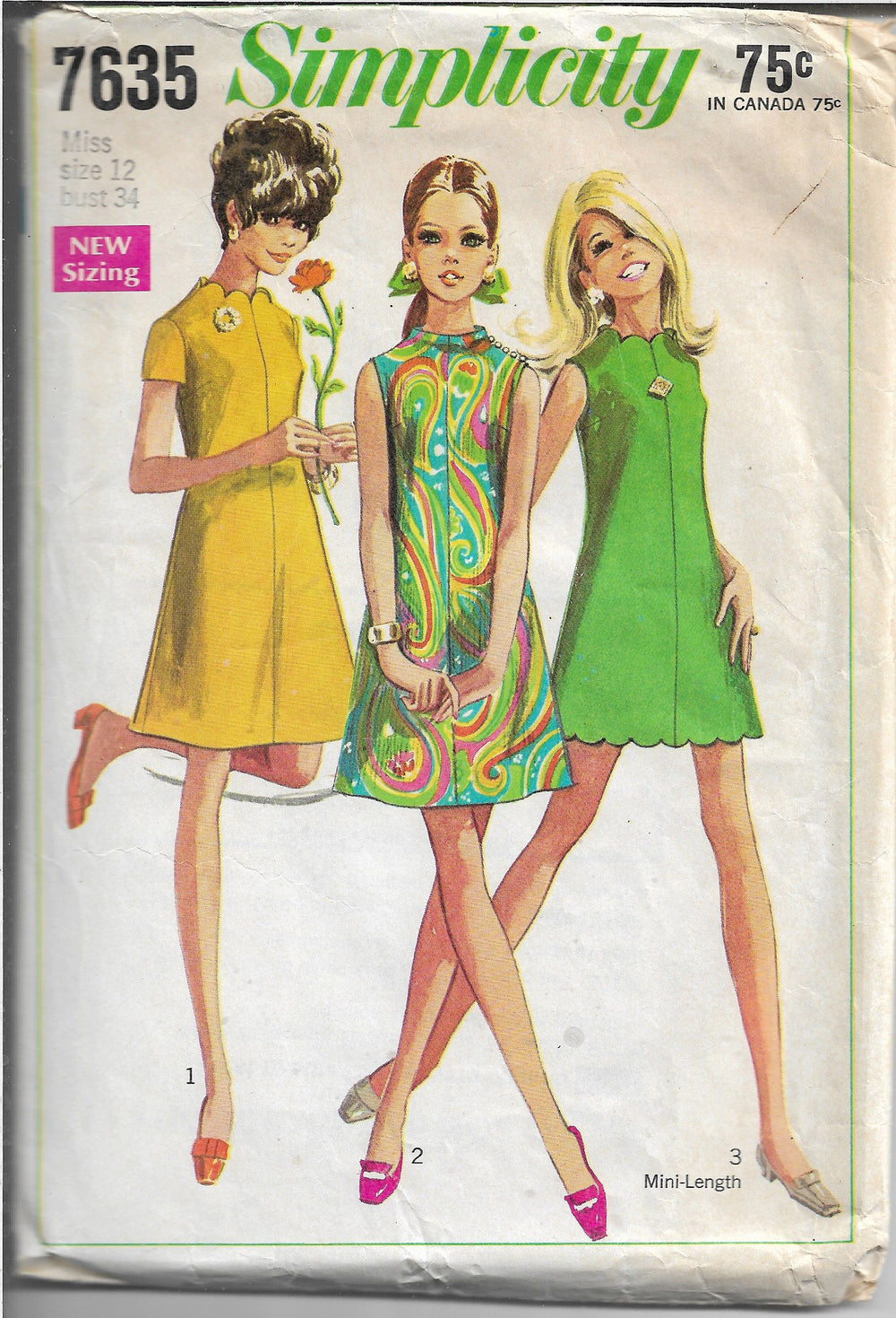 Simplicity 7635 Shortie Dress Vintage Sewing Pattern 1960s - VintageStitching - Vintage Sewing Patterns