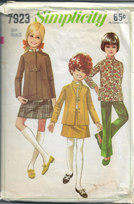 Simplicity 7923 Vintage Sewing Pattern 1960s Girls Bell Bottom Pants Jacket - VintageStitching - Vintage Sewing Patterns