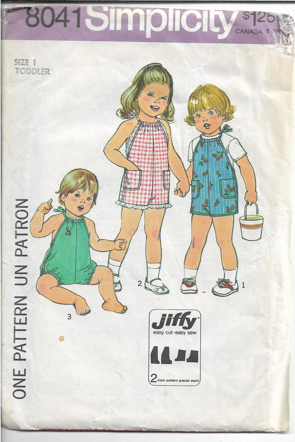 Simplicity 8041 Toddler Short Jumpsuit Romper Vintage Sewing Pattern 1970s - VintageStitching - Vintage Sewing Patterns