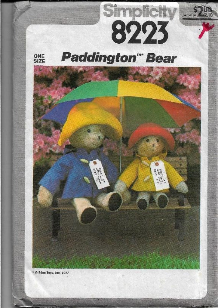 Simplicity 8223 Vintage Craft Sewing Pattern 1970s Paddington Bear Stuffed - VintageStitching - Vintage Sewing Patterns