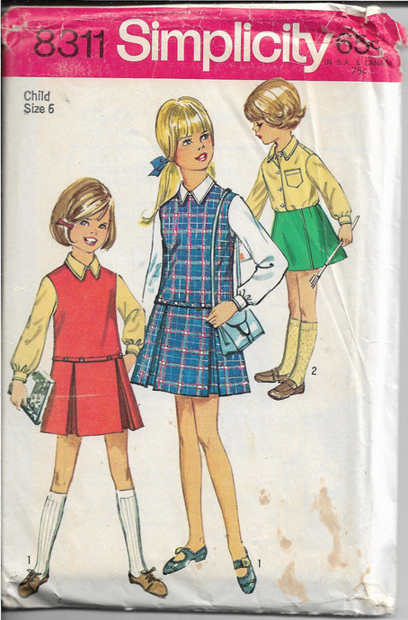 Simplicity 8311 Girls Jumper Dress Vintage Sewing Pattern 1960s - VintageStitching - Vintage Sewing Patterns