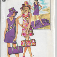 Simplicity 8839  Ladies Beach Dress Sun Hat Vintage Sewing Pattern 1970s - VintageStitching - Vintage Sewing Patterns
