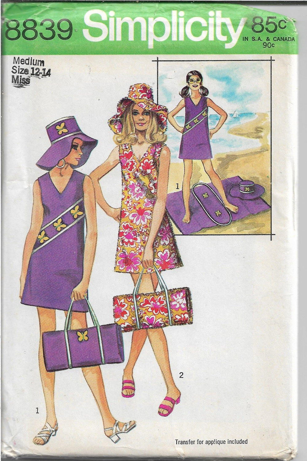 Simplicity 8839  Ladies Beach Dress Sun Hat Vintage Sewing Pattern 1970s - VintageStitching - Vintage Sewing Patterns