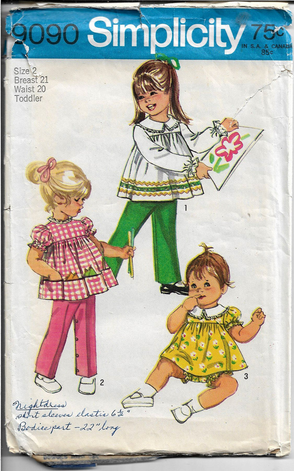Simplicity 9090 Toddler Lace Trimmed Top Bloomers Pants Vintage Sewing Pattern 1970s - VintageStitching - Vintage Sewing Patterns