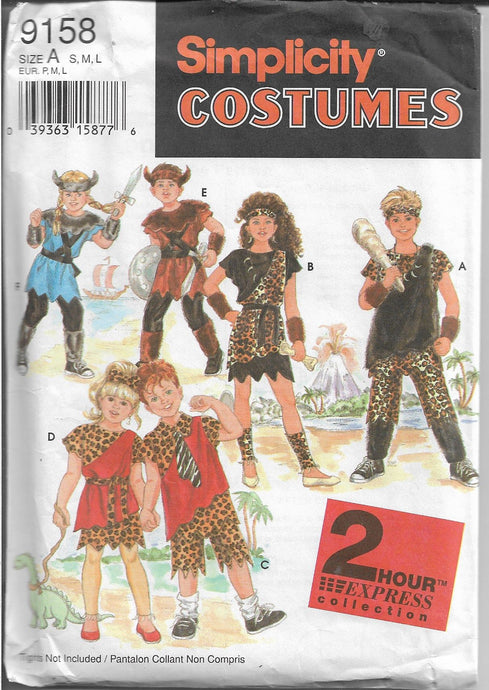 Simplicity Costumes 9158 Children Caveman Viking Sewing Pattern 1990's - VintageStitching - Vintage Sewing Patterns