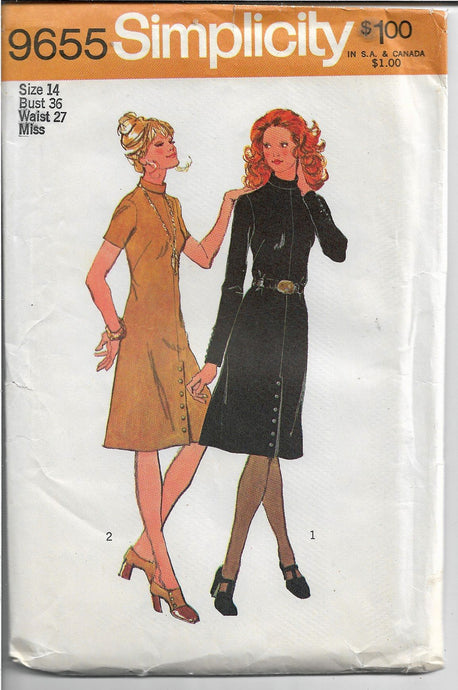 Simplicity 9655 Ladies Dress Back Zipper Vintage Sewing Pattern 1970's - VintageStitching - Vintage Sewing Patterns