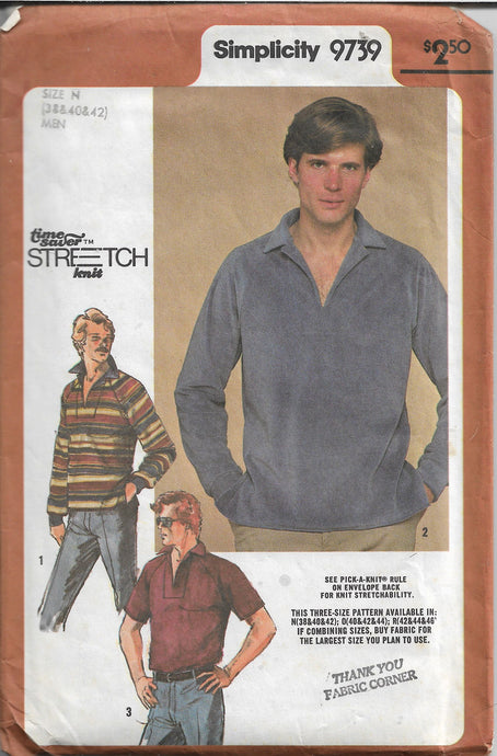 Simplicity 9739 Mens Pullover Top Shirt Vintage Sewing Pattern 1980s - VintageStitching - Vintage Sewing Patterns