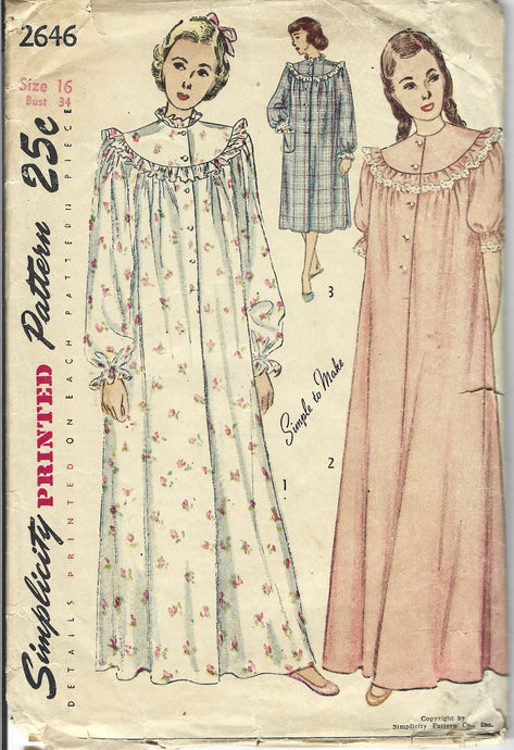 simplicity 2646 nightgown vintage pattern