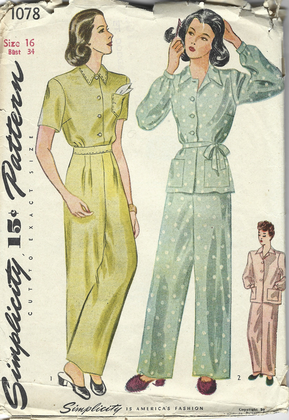 simplicity 1078 pajamas vintage pattern 1940s