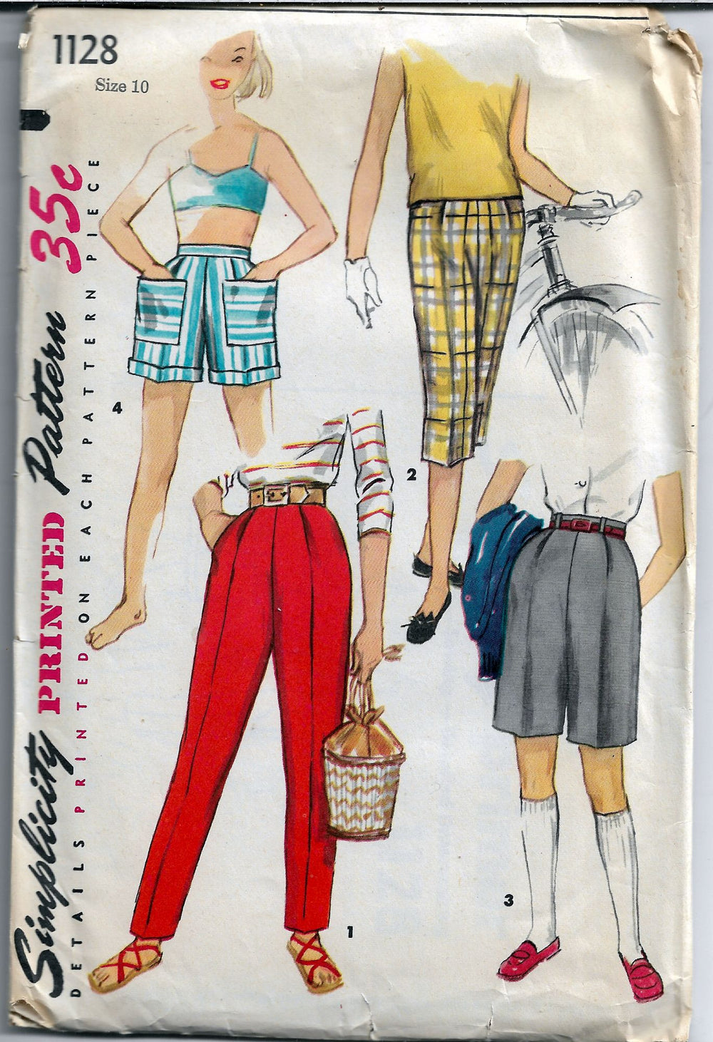 simplicity 1128 girls pants shorts vintage pattern 1950s