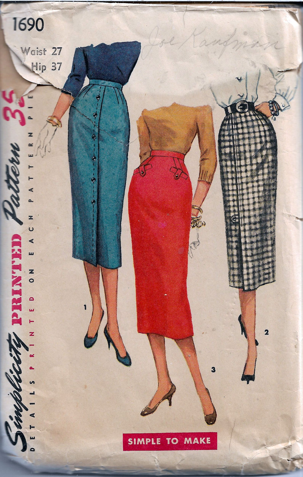 simplicity 1690 skirt vintage 50s pattern