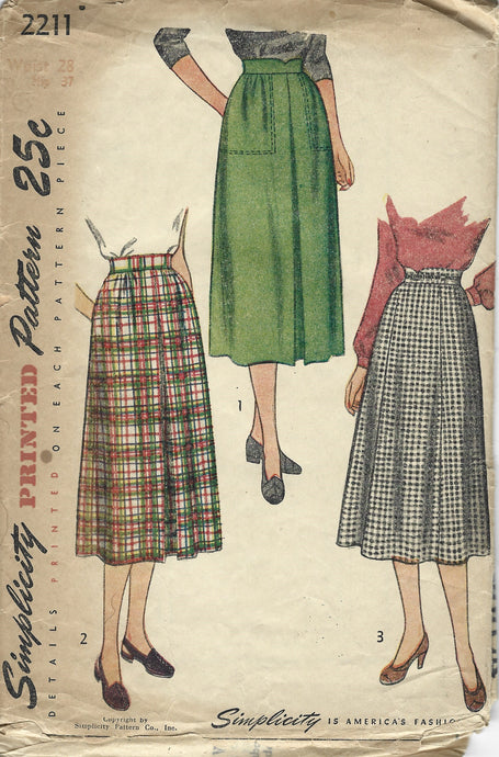 simplicity 2211 skirt vintage pattern 1940s