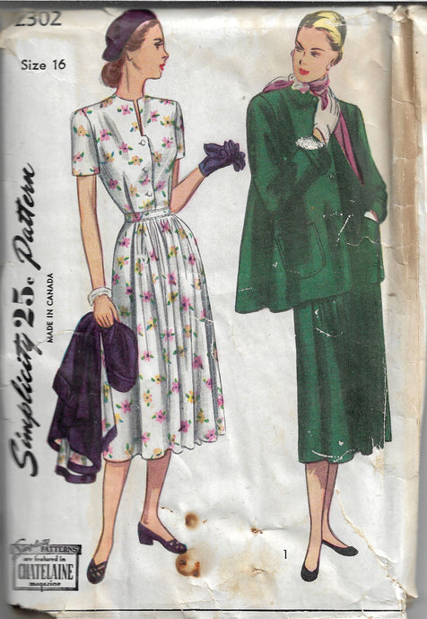 simplicity 2302 maternity vintage pattern 1940s