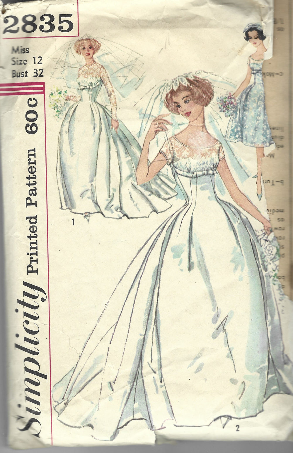 Simplicity 2835 Bride Bridesmaid Dress Wedding Gown Vintage Pattern 1950s