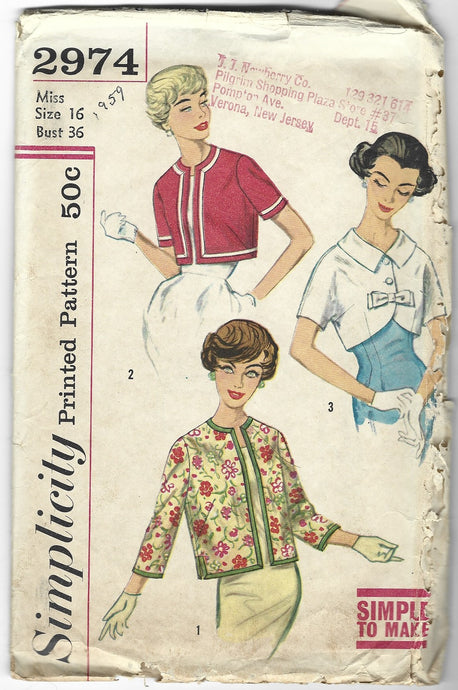 simplicity 2974 jacket vintage pattern