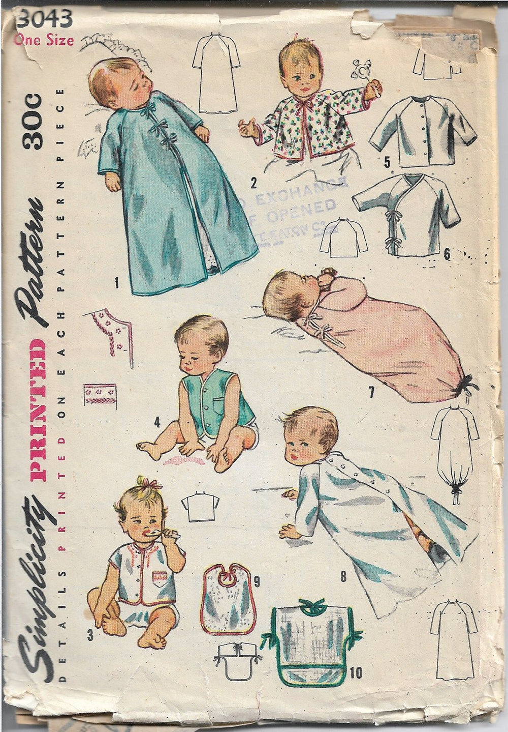 Simplicity 3043 Vintage 1940's Sewing Pattern Infant Layette Cardigan Bunting - VintageStitching - Vintage Sewing Patterns