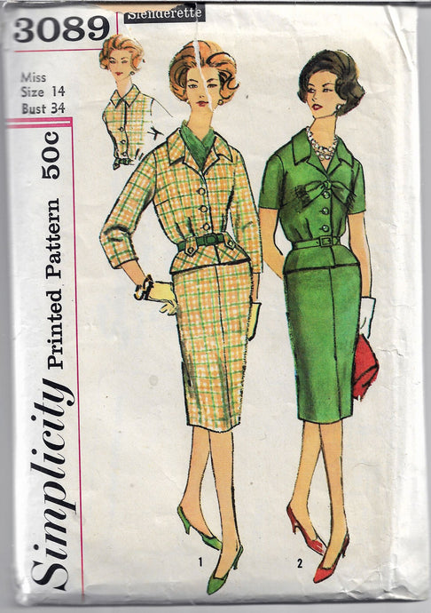 simplicity 3089 slenderette dress vintage pattern 1950s