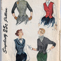 simplicity 3298 vest jacket vintage 1950s pattern