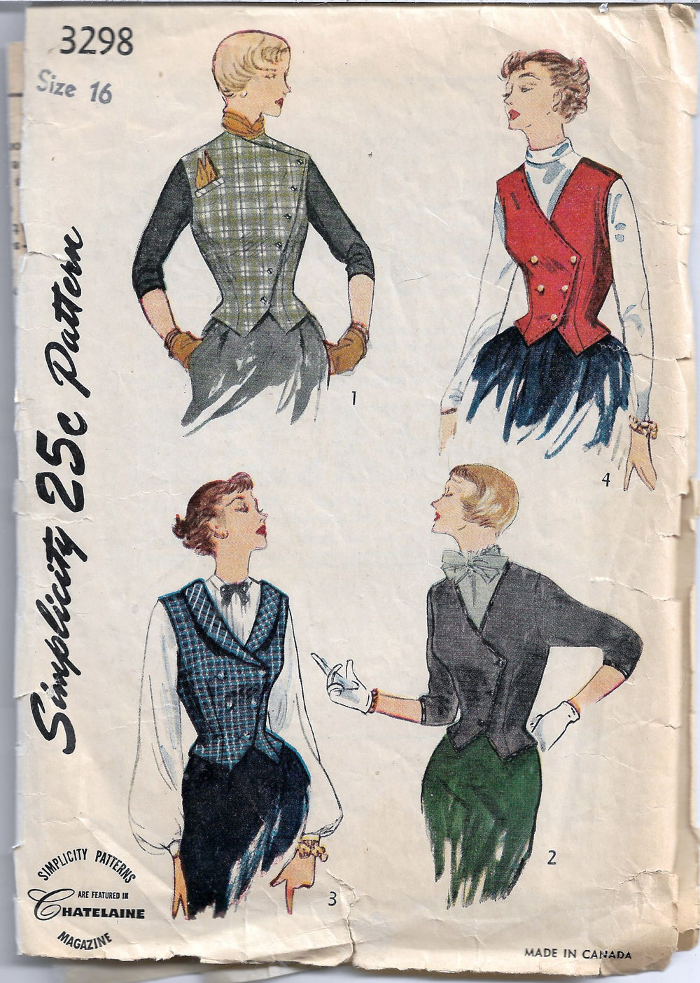 simplicity 3298 vest jacket vintage 1950s pattern