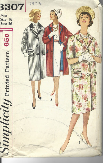 simplicity 3307 coat vintage pattern