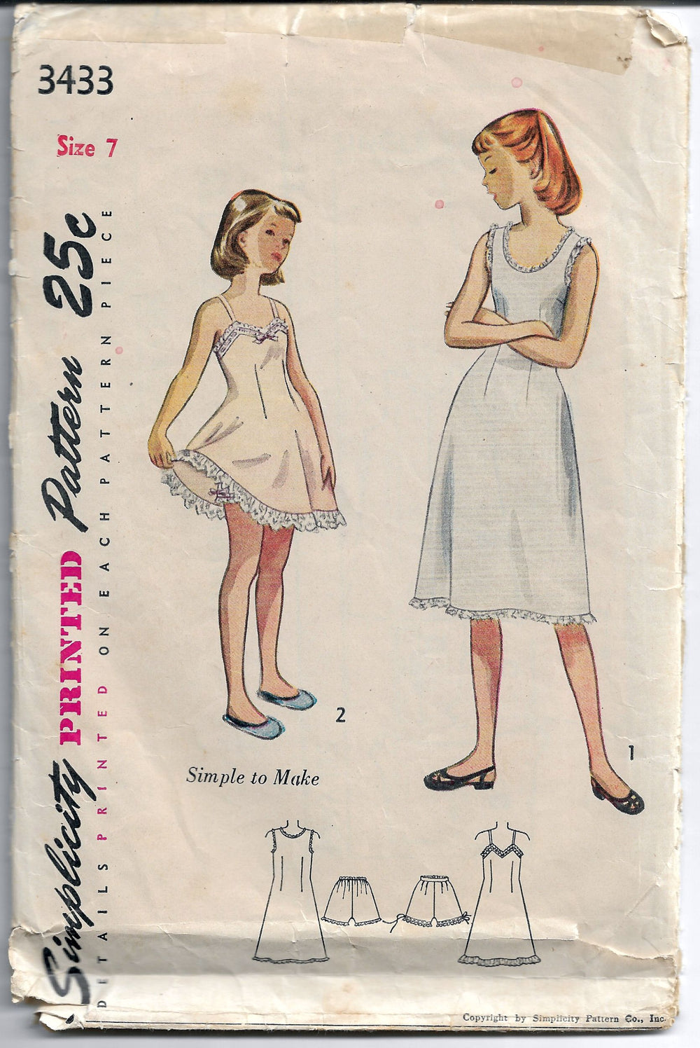 simplicity 3433 girls panties slip vintage pattern