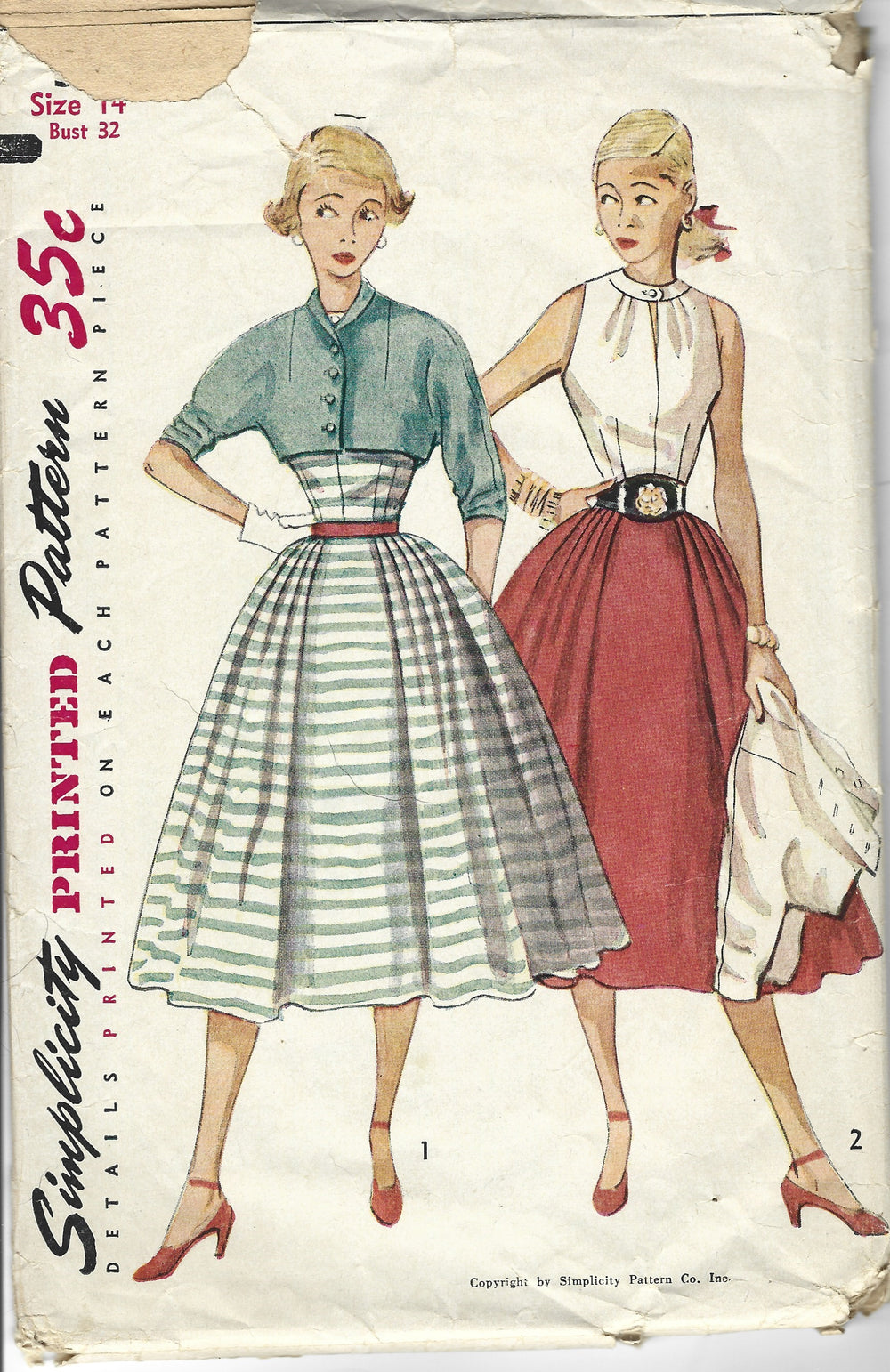 Simplicity 1356 Vintage 1950's Sewing Pattern Ladies Buttoned Front Day  Dress Pointed Collar