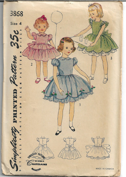 simplicity 3868 girls dress vintage pattern 1950s