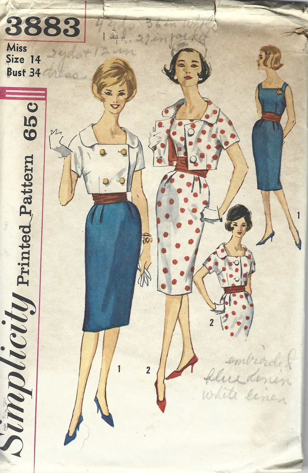 Simplicity 3883 vintage pattern 1960s