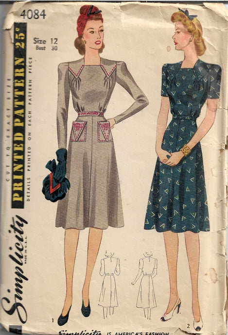 Simplicity 4084 Day Dress V Is For Victory Wartime Vintage Pattern