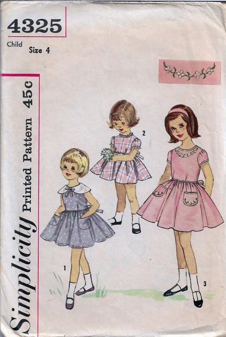 Simplicity 4325 Little Girls Party Dress Shortie Vintage Sewing Pattern 1960s - VintageStitching - Vintage Sewing Patterns