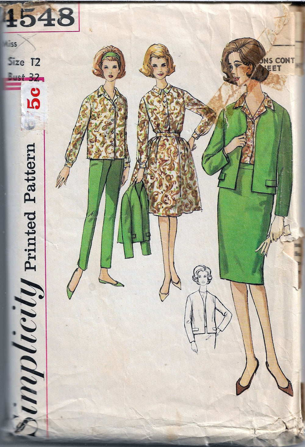 Simplicity 4548 Full Sheath Skirt Blouse Pants Jacket Vintage Sewing P