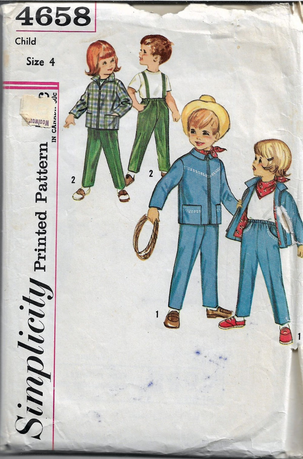 Simplicity 4658 Childs Pants Jacket Kerchief Vintage 1960's Pattern - VintageStitching - Vintage Sewing Patterns