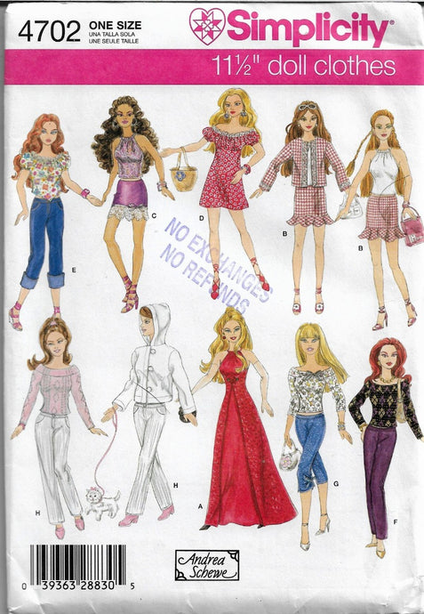 Simplicity 4702 Barbie Doll Wardrobe Dress Halter Top Gown Pants Sewing Pattern - VintageStitching - Vintage Sewing Patterns