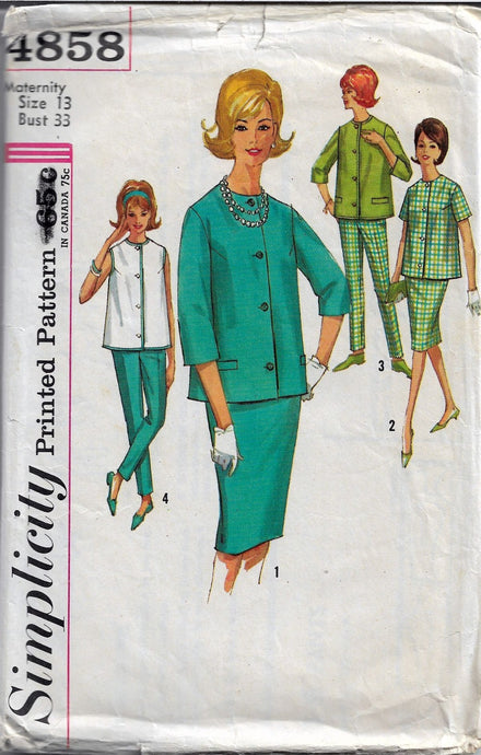 Simplicity 4858 Maternity Blouse Skirt Pants Vintage Sewing Pattern Mad Men - VintageStitching - Vintage Sewing Patterns