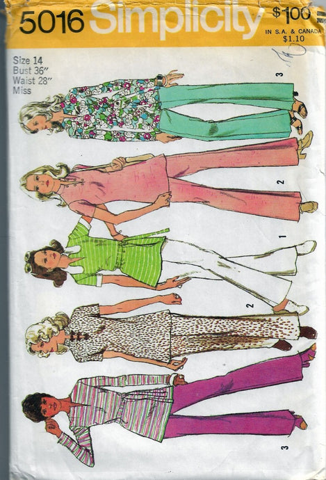 Simplicity 5016 Vintage Sewing Pattern 1970's Ladies Tunic Back Zipper Pants - VintageStitching - Vintage Sewing Patterns